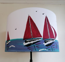 Load image into Gallery viewer, Red Sails Lighthouse Cylinder Lampshade

