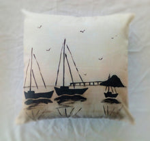 Load image into Gallery viewer, Sunset Boats (Orange) Linen Cushion
