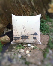 Load image into Gallery viewer, Sunset Boats (Orange) Linen Cushion

